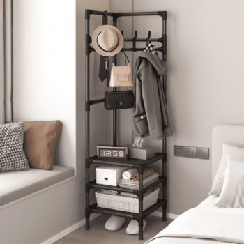 Стійка вішалка кутова для одягу та взуття GTM Loft Mini Organizer сталева підлогова з трьома полицями для взуття стійка для речей стелаж 180*45*45 см Black