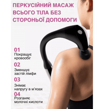 Акумуляторний електричний перкусійний масажер пістолет для тіла плечей спини ніг шиї Percussion GTM R01 масажний апарат для м'язів компактний ударний ручний 4 змінні насадки