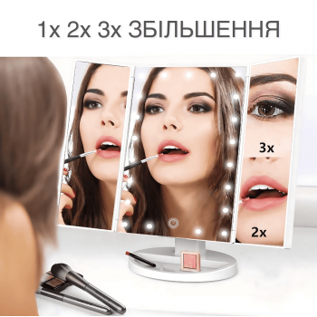 Косметичне настільне дзеркало зі збільшенням MagMake GTM з LED підсвічуванням для макіяжу складане White (T1207D)