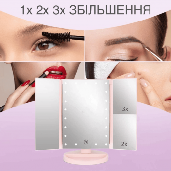 Косметичне настільне дзеркало зі збільшенням MagMake GTM з LED підсвічуванням для макіяжу складане Pink (T1237D)