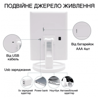 Косметичне настільне дзеркало зі збільшенням MagMake GTM з LED підсвічуванням для макіяжу складане White (T1207D)