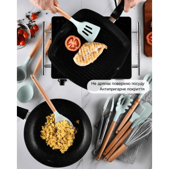 Кухонний набір силіконовий Kitchen GTM набори кухонного приладдя з дерев'яною ручкою та підставкою 12 предметів