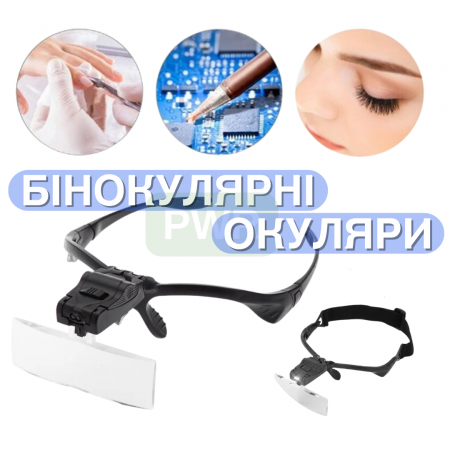 Лупа окуляри бінокулярні з підсвічуванням Magnifier 9892 GTM B з Led підсвічуванням Комплект лінз 5 шт 