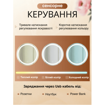 Косметичка органайзер бьюті кейс з великим дзеркалом та сумочкою для пензликів GTM LED підсвічування валізка-сумка для зберігання косметики та приладдя