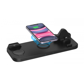 Бездротова зарядна док станція для apple айфона годинників навушників Wireless Charger 6в1 D6 GTM універсальний зарядний пристрій на айфон iphone airpods iwatch епл вотч 1-10 series чорна