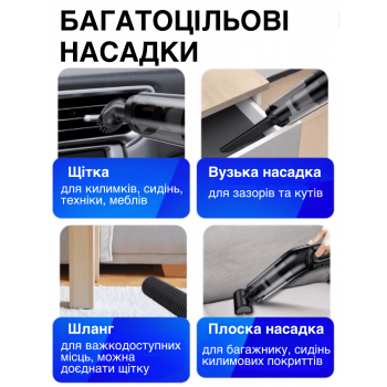 Пилосос для автомобіля (автомобільний) безпровідний з насадками 4в1 120 Вт GTM Fold 4в1 Акумуляторний для дому та авто Black