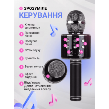 Бездротовий мікрофон для караоке з Bluetooth колонкою та зміною голосу UTM WS858 Динамічний Black (WS858LRT)