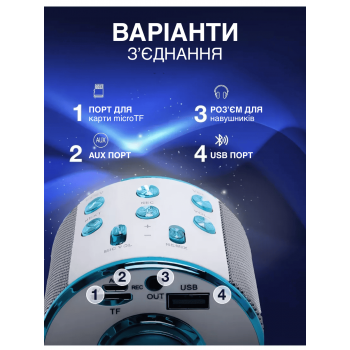 Бездротовий мікрофон для караоке з Bluetooth колонкою та зміною голосу UTM WS858 Динамічний Blue (WS858LRT)