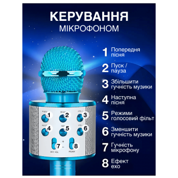 Бездротовий мікрофон для караоке з Bluetooth колонкою та зміною голосу UTM WS858 Динамічний Blue (WS858LRT)