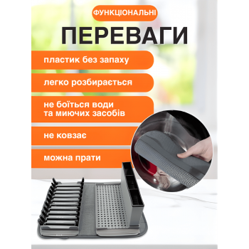 Сушка органайзер для посуду столових кухонних приладів GTM Home сушарка з килимком підставка лоток для ложок вилок ножів на кухню