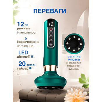 Вакуумний масажер антицелюлітний акумуляторний з інфрачервоним підігрівом CUPP GTM Massage електромасажер для тіла, рук, ніг, спини з 5 фільтрів 12 швидкостей ручний