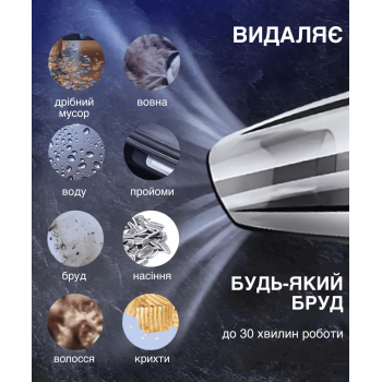 Пилосос ручной потужний автомобільний акумуляторний бездротовий Vac GTM Cl для сухого та вологого прибирання в авто та дому 5 насадок 